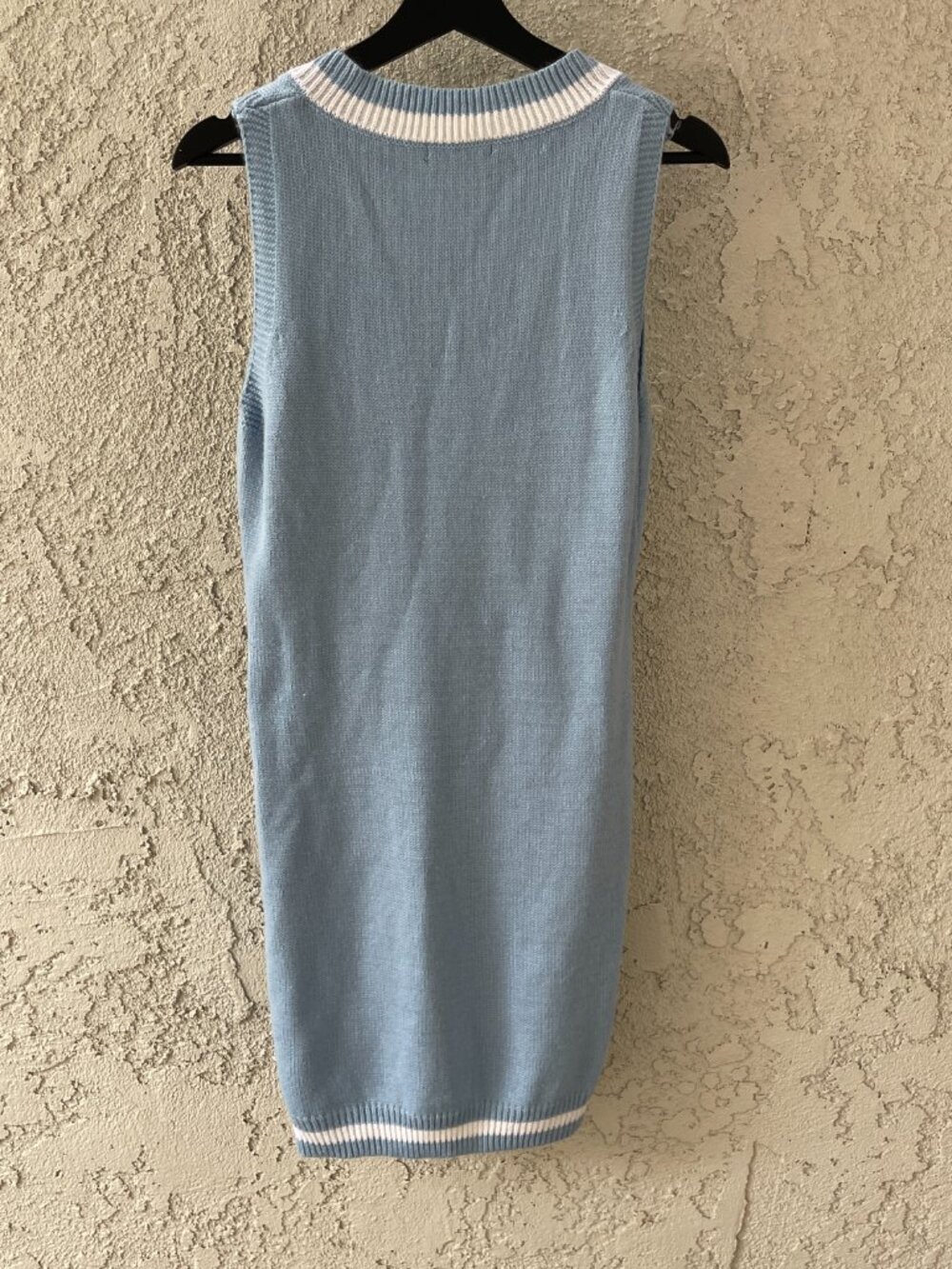 Tenniscore V-Neck Knit Mini Dress Preppy Old Money Light Blue L - Picture 2 of 11